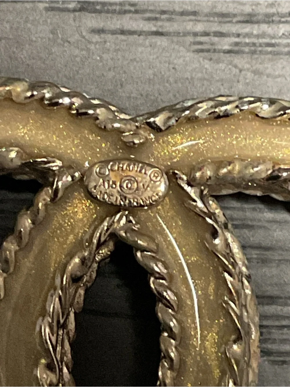 CHANEL Gold Tone Crystal CC Logo Brooch Vintage